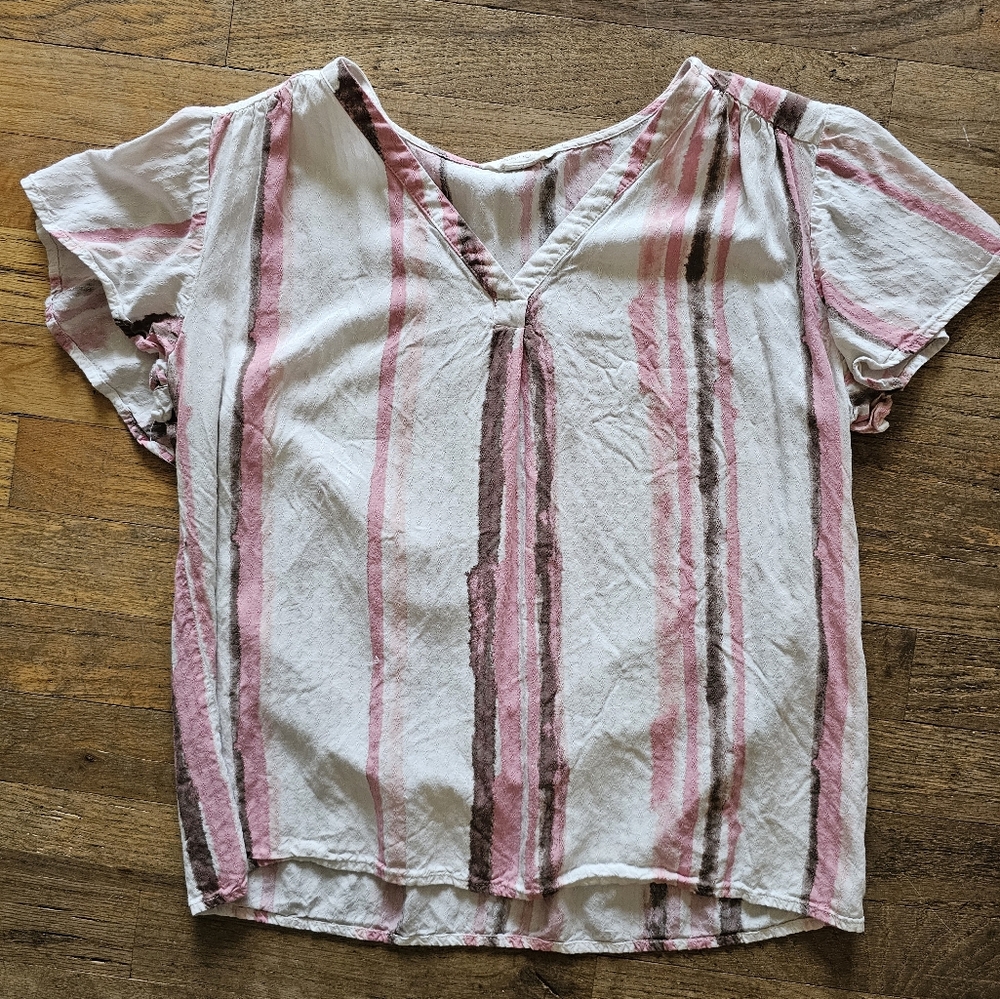 Caslon Striped V-Neck Top Size Small